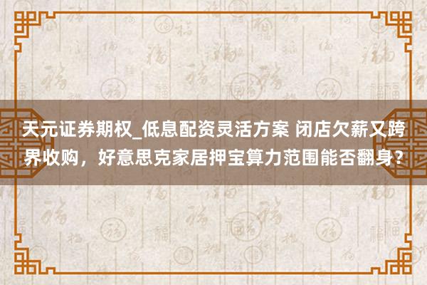 天元证券期权_低息配资灵活方案 闭店欠薪又跨界收购，好意思克家居押宝算力范围能否翻身？